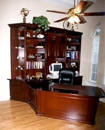 traditional home office 3x.jpg (15660 bytes)  Offering custom fabrication of residential and commercial furniture, for the home or office.  We do entertainment centers, reception desks, wall units, cabinets and book cases